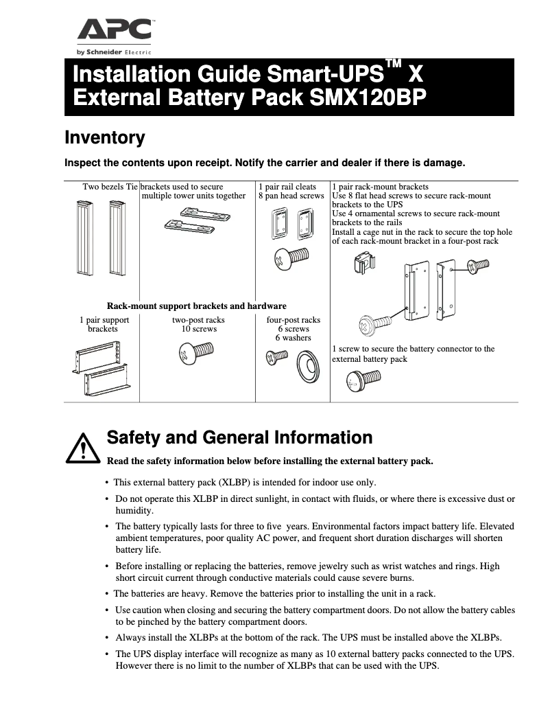 Page n°1 - Manuel utilisateur APC Smart-UPS SMX120BP