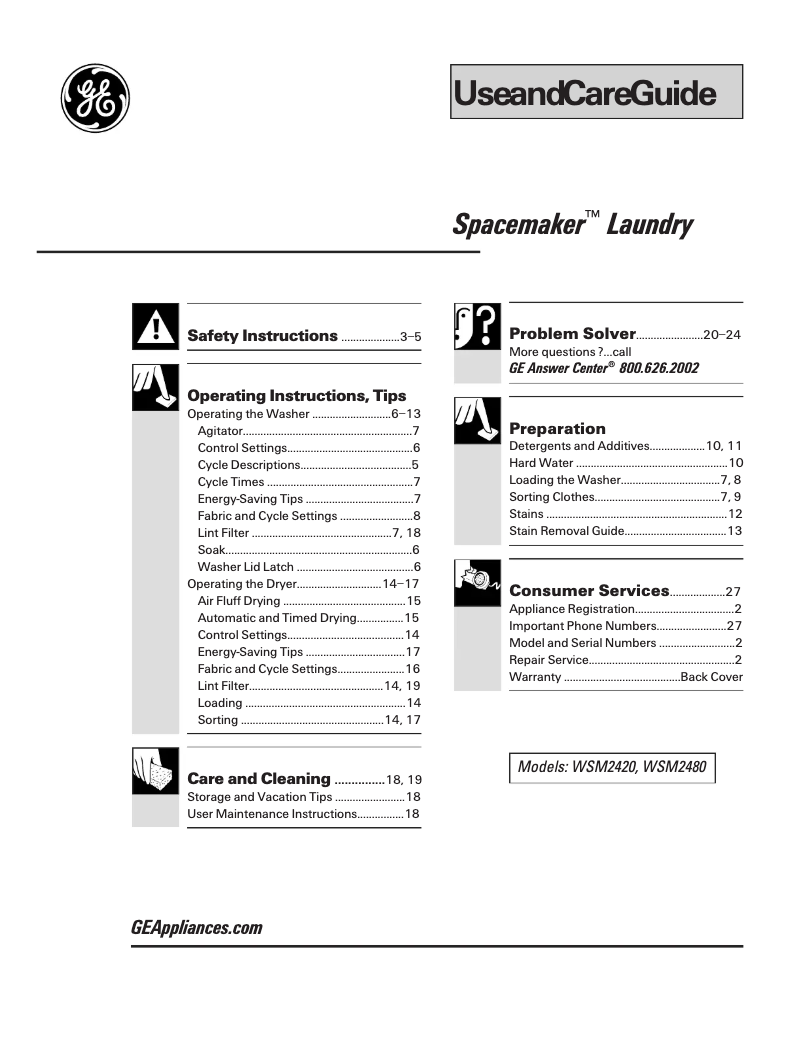 Imagen de la primera página del manual del dispositivo WSM2420TAA