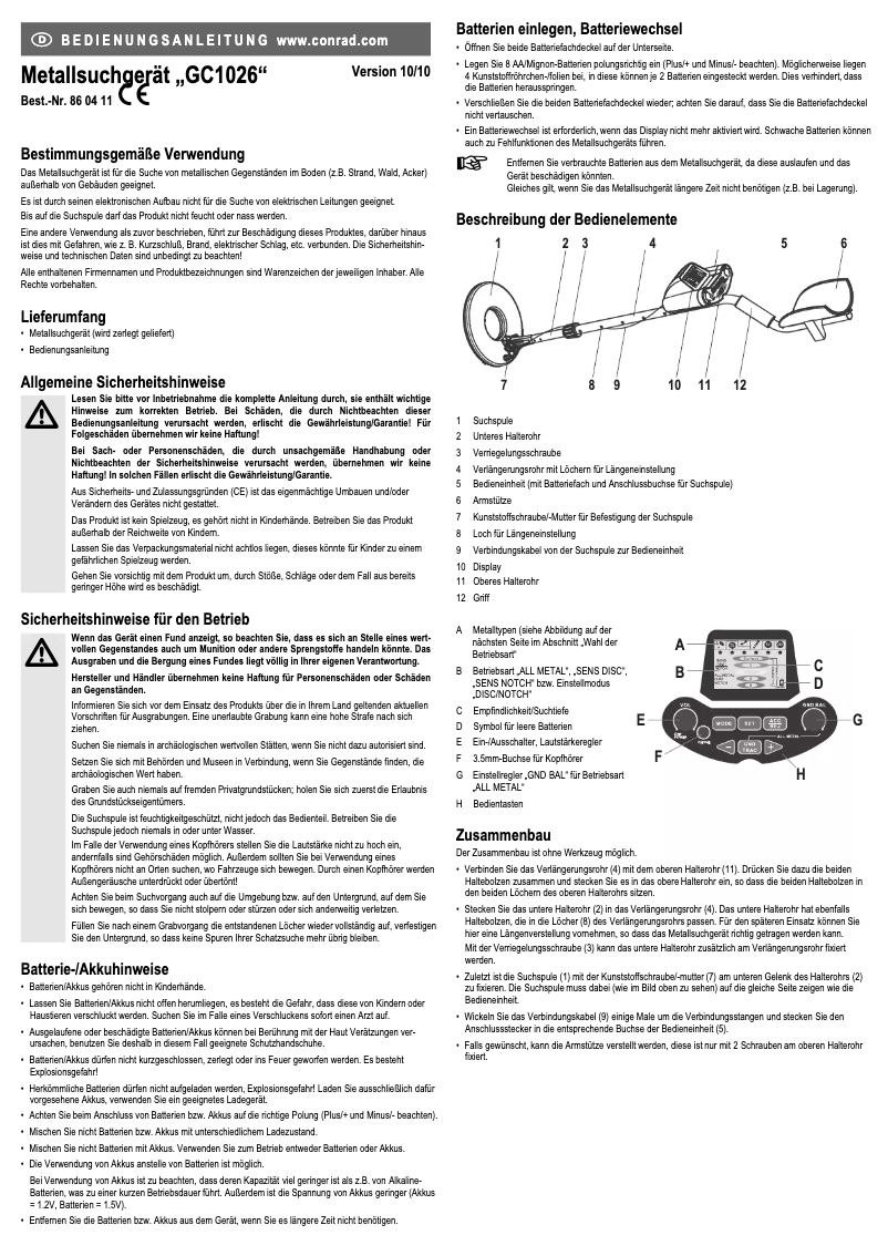 Page 1 de la notice Manuel utilisateur Conrad GC1026