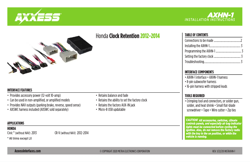First page image of the manual for AXHN-1