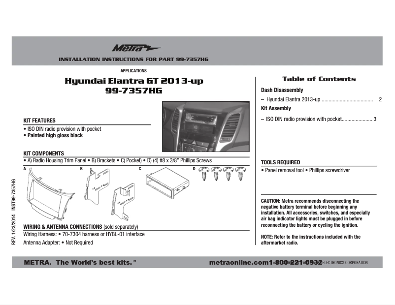 Page 1 of the manual Instruction Manual Metra 99-7357HG