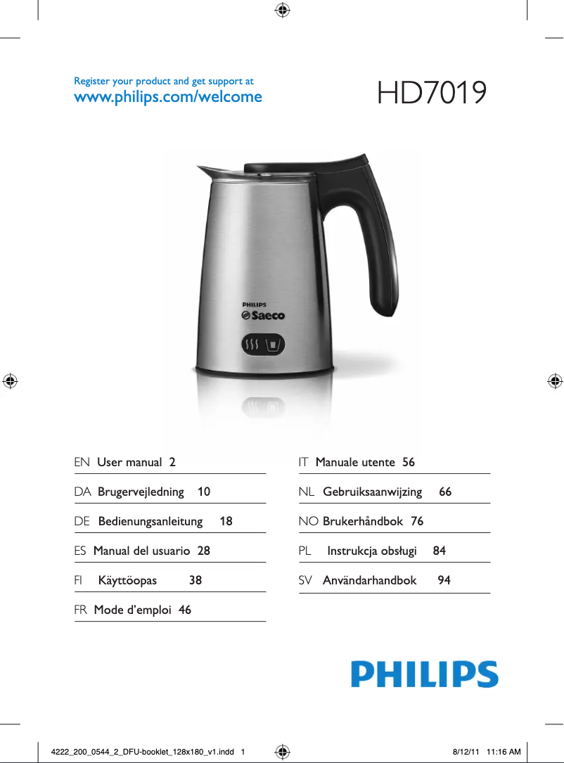 Page n°1 - Manuel utilisateur Philips Saeco HD7019