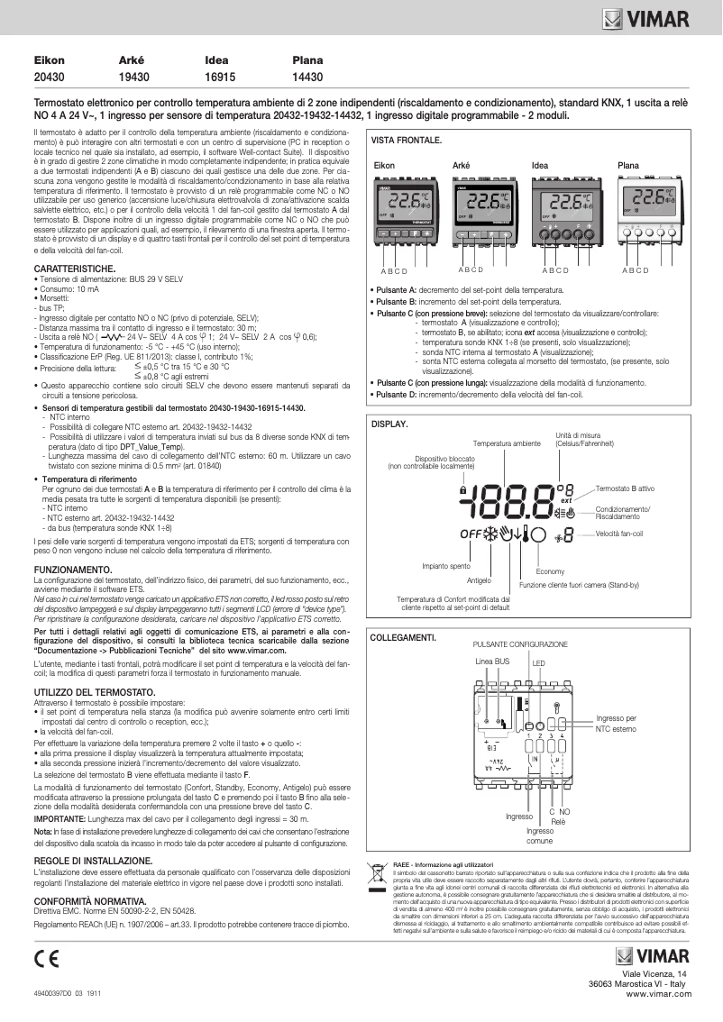 Page n°1 - Manuel utilisateur Vimar 14430.SL