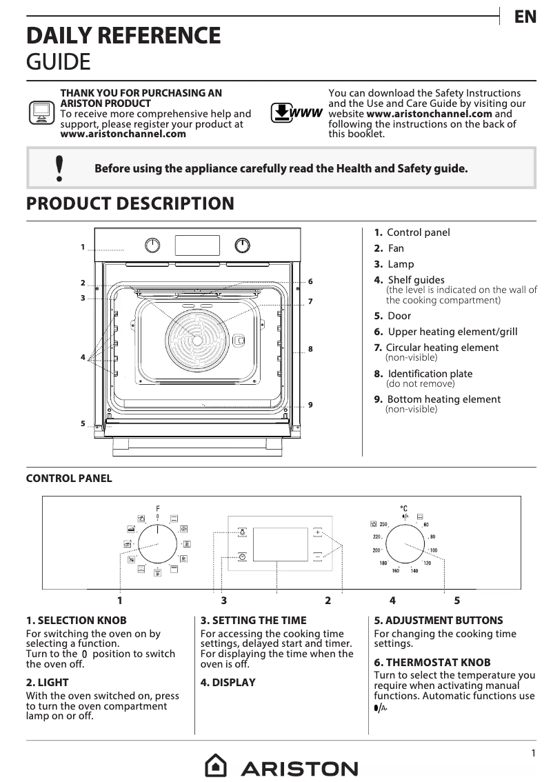 Page 1 de la notice Manuel utilisateur Ariston Thermo FA3 844 H IX A AUS
