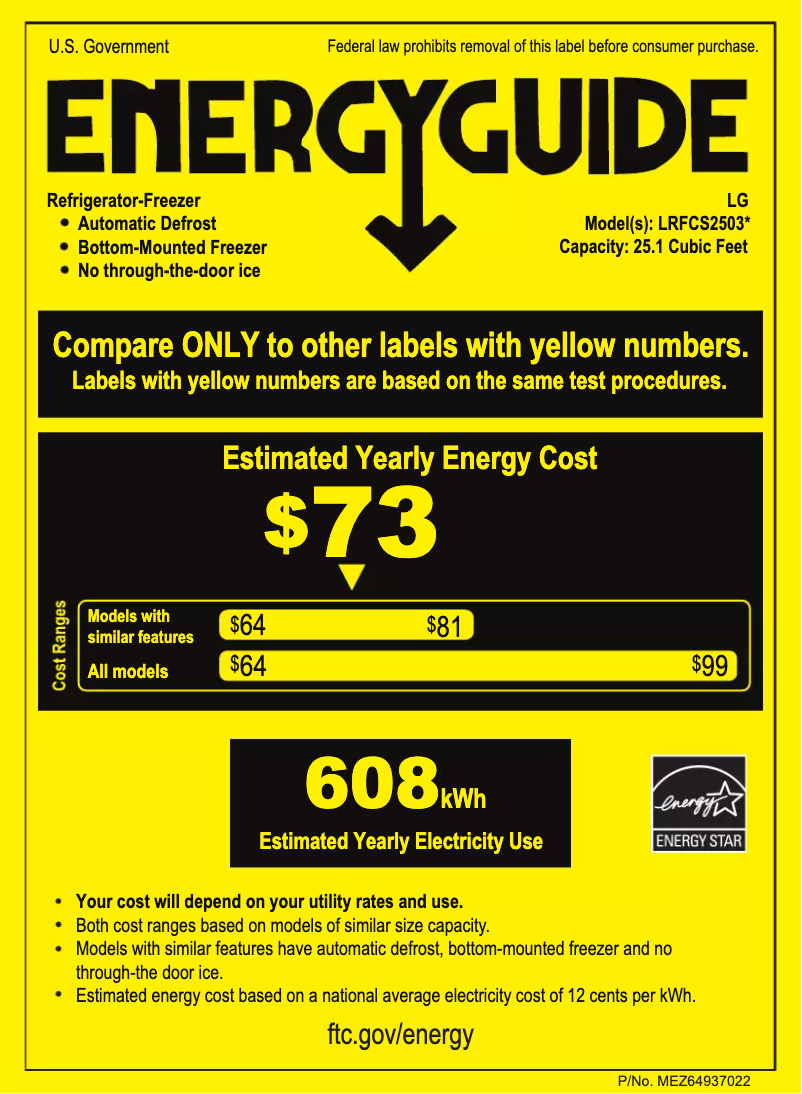 Page 1 de la notice Label énergétique LG LRFCS2503S