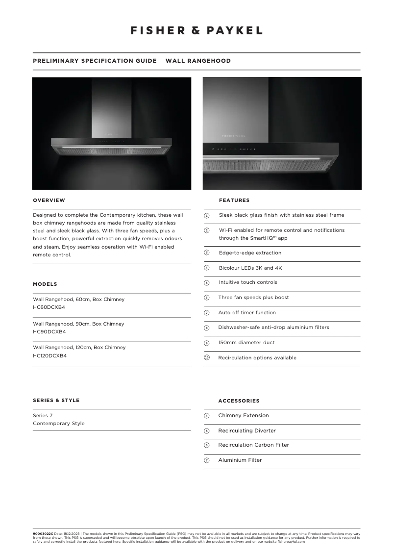 Page 1 de la notice Fiche technique Fisher & Paykel HC120DCXB4