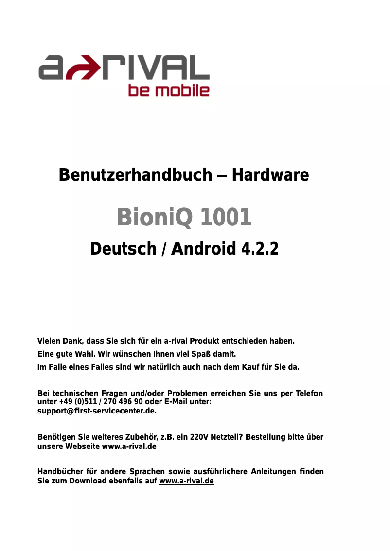 Page 1 de la notice Manuel utilisateur A-Rival BioniQ 1001