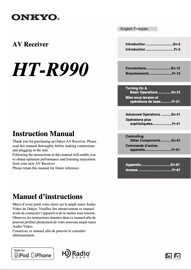 Page 1 de la notice Manuel utilisateur Onkyo HT-S9400THX