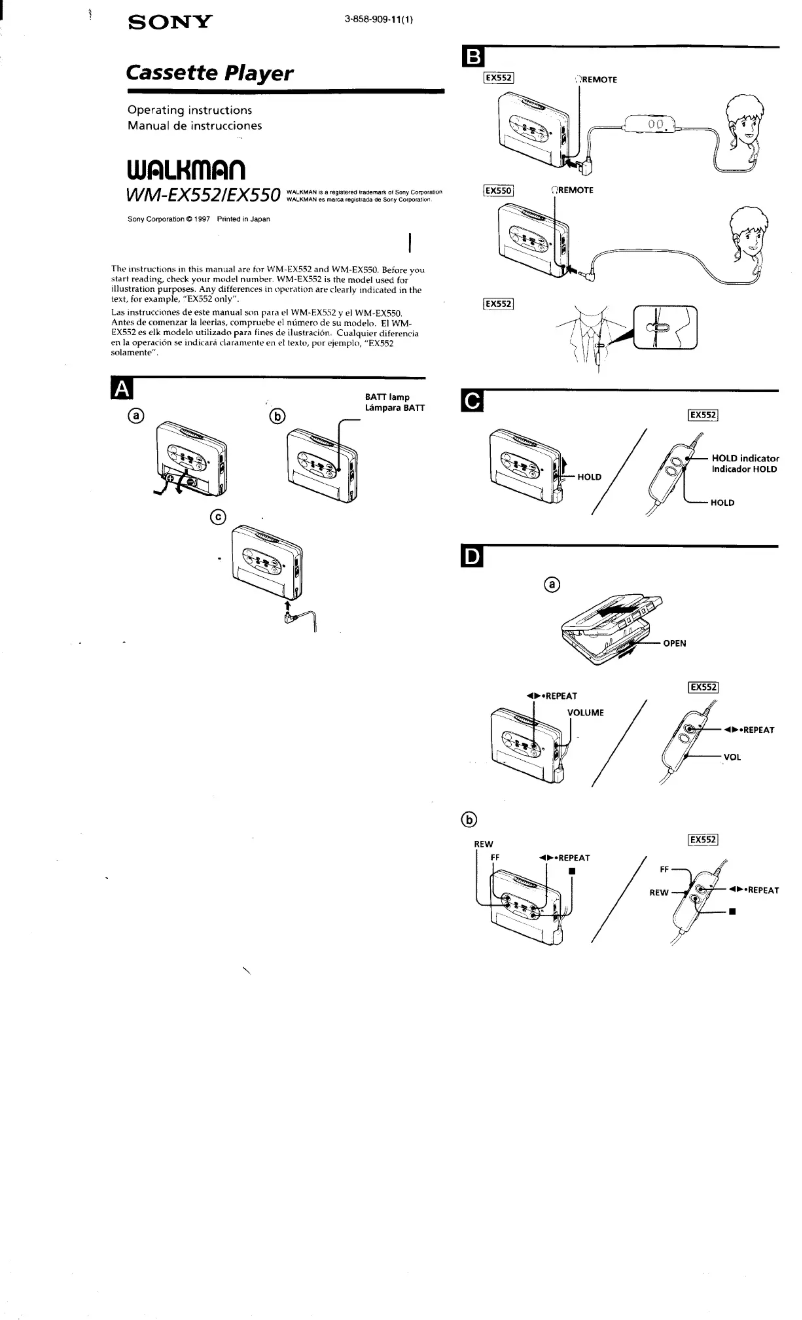 Page 1 de la notice Manuel utilisateur Sony Walkman WM-EX550
