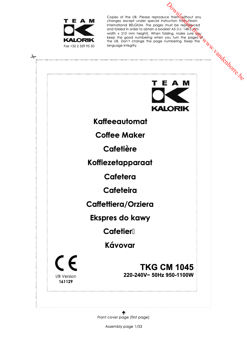 Page n°1 - Manuel utilisateur Kalorik TKG CM 1045 RWD