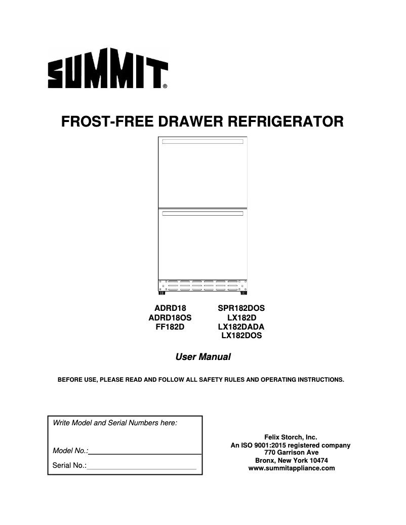Page n°1 - Manuel utilisateur Summit ADRD18OS