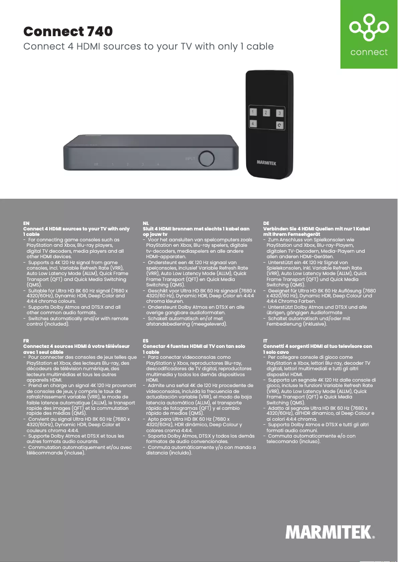 Page 1 de la notice Fiche technique Marmitek Connect 740