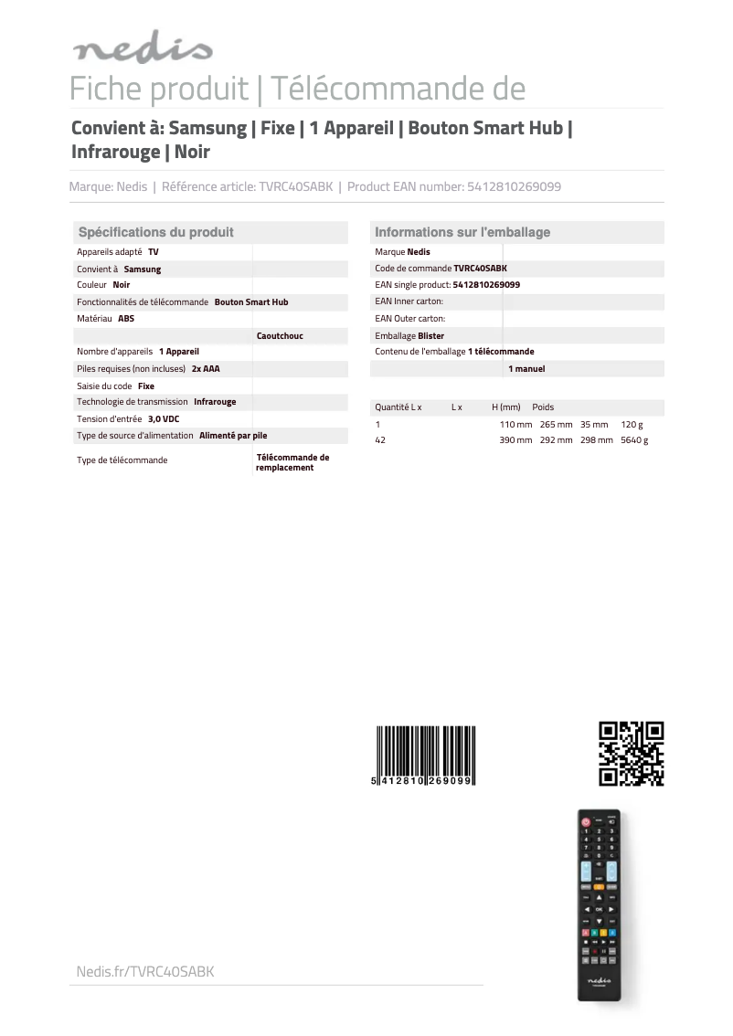 Image de la première page du manuel de l'appareil TVRC40SABK