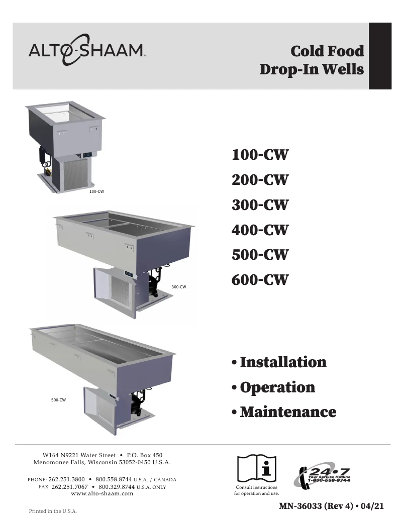 Page 1 de la notice Manuel utilisateur Alto-Shaam 100-CW