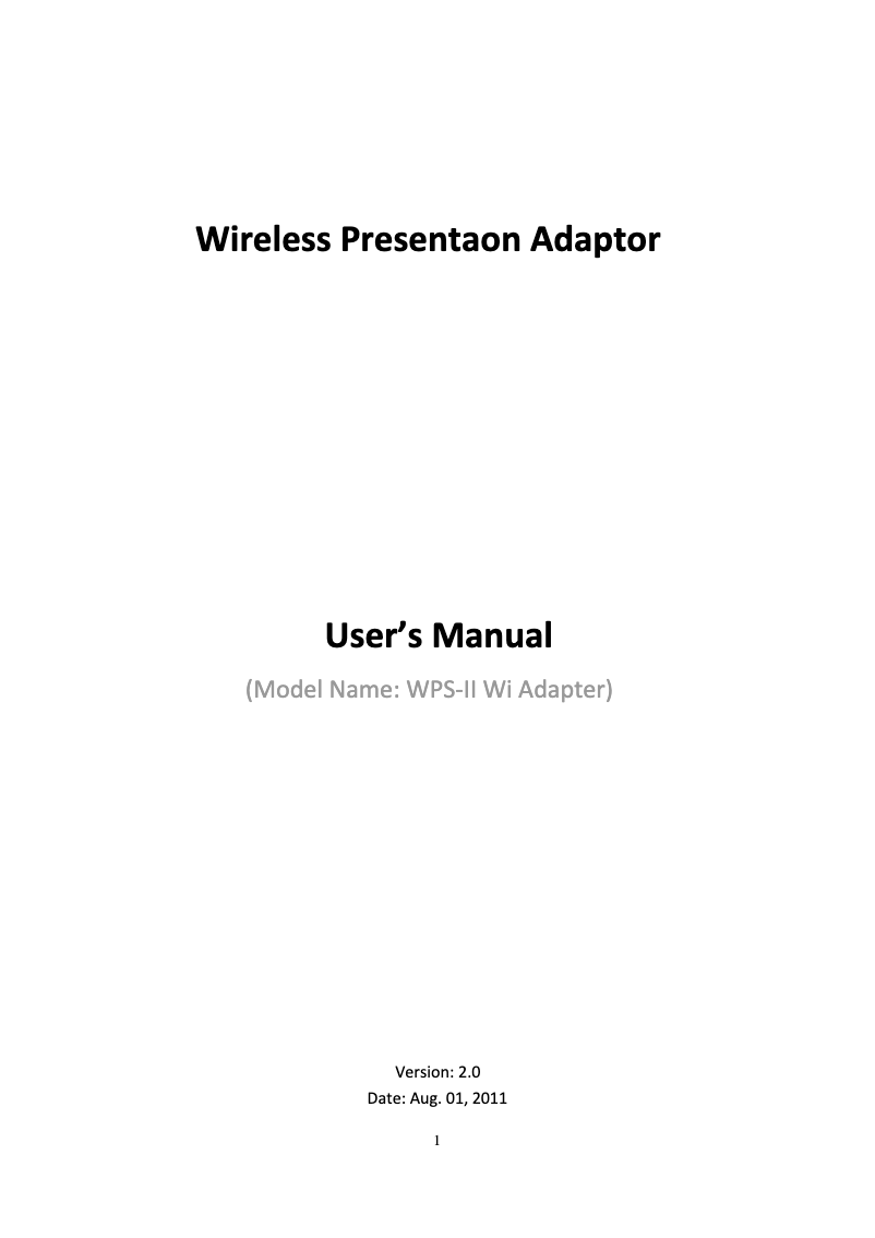 Page 1 de la notice Manuel utilisateur Optoma WPS2-Dongle