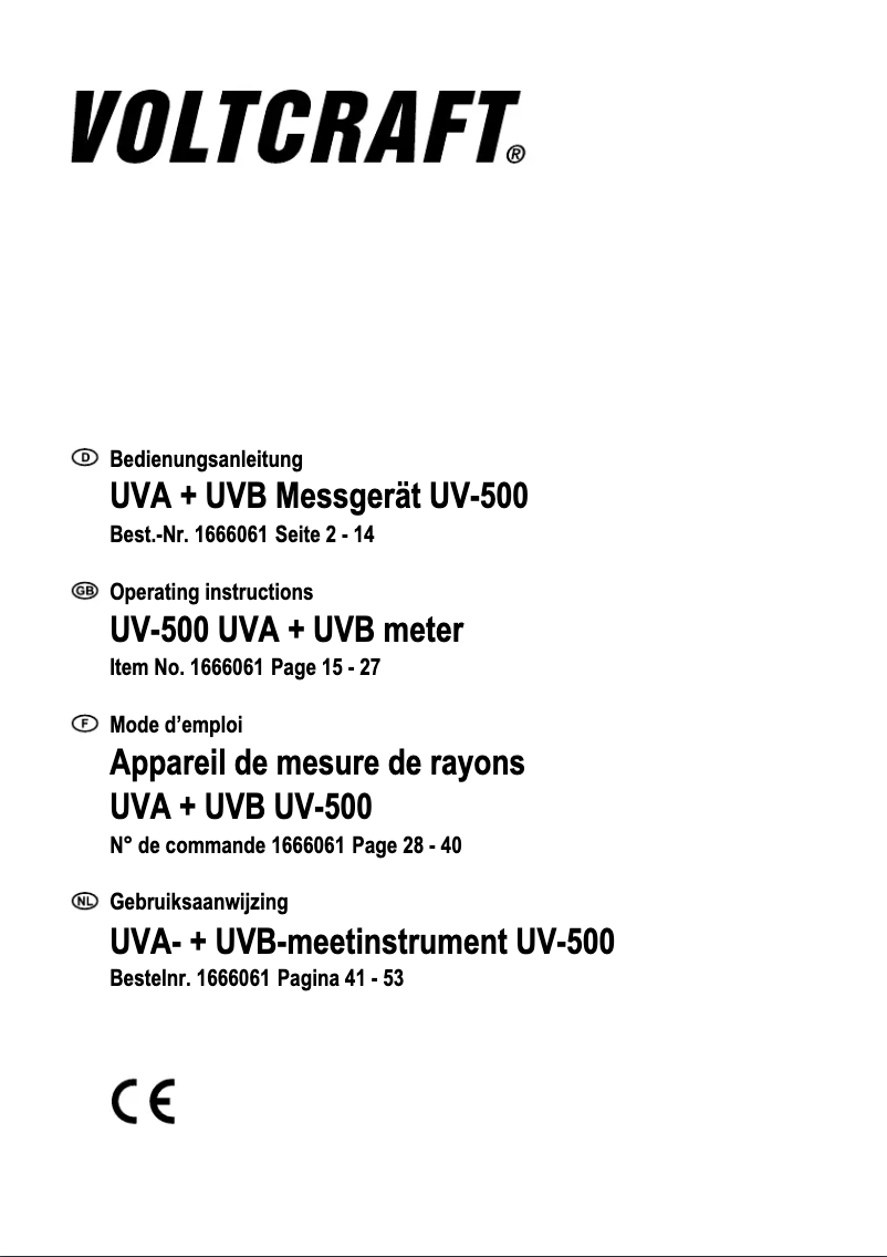 Image de la première page du manuel de l'appareil UV-500