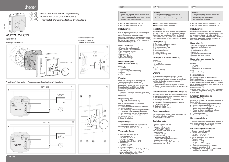 Page n°1 - Manuel utilisateur Hager WUC71