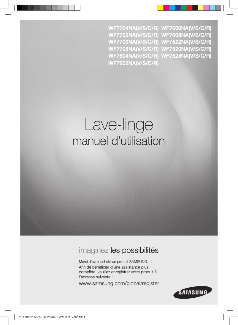 Image de la première page du manuel de l'appareil WF7708NA