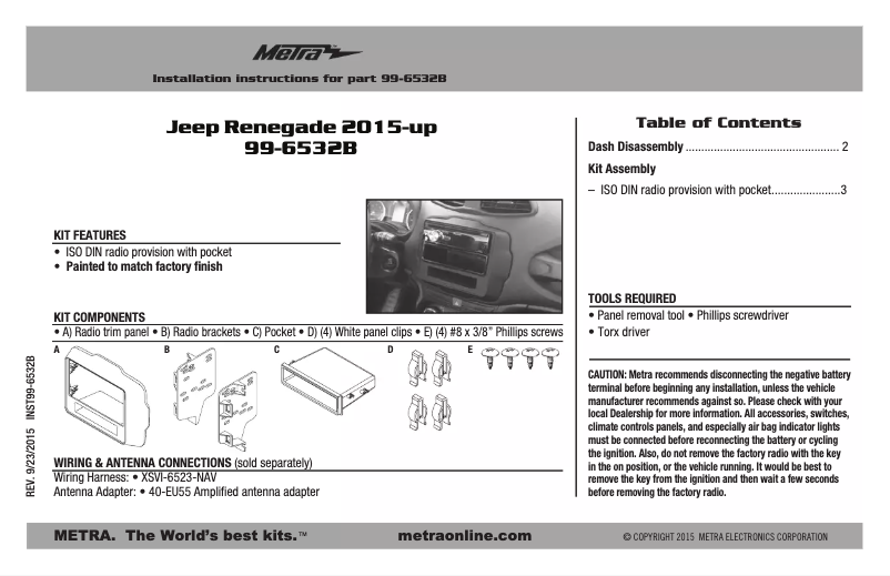 Page 1 of the manual Installation Guide Metra 99-6532B