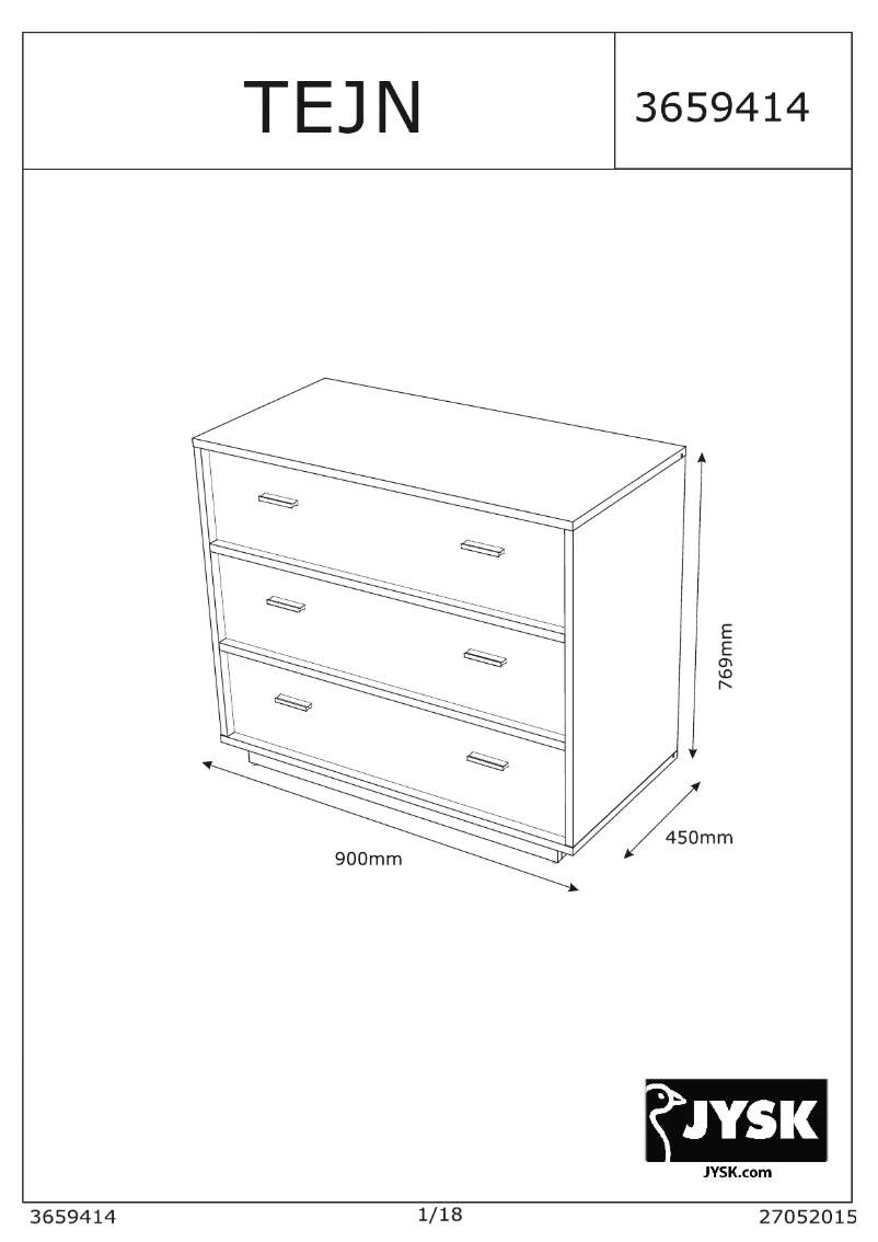 Page n°1 - Manuel utilisateur JYSK Tejn (90x77x45)
