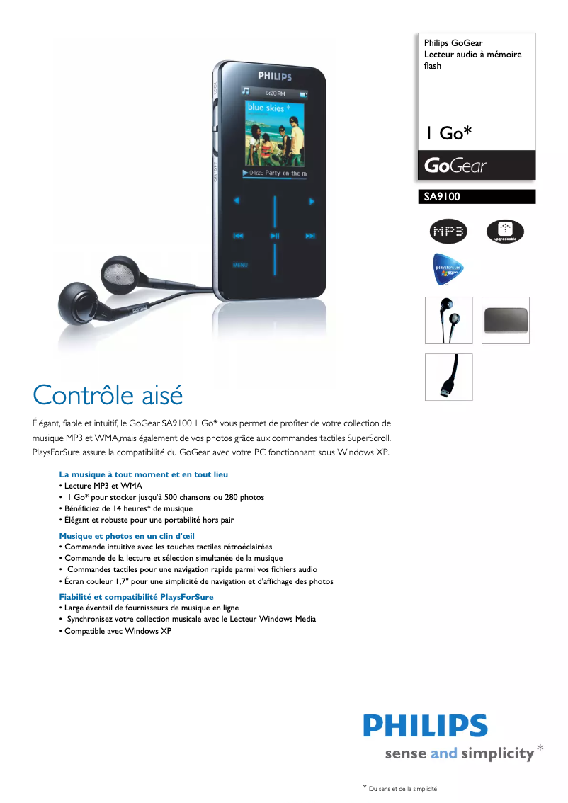 Página 1 del manual Ficha técnica Philips GoGear SA9100