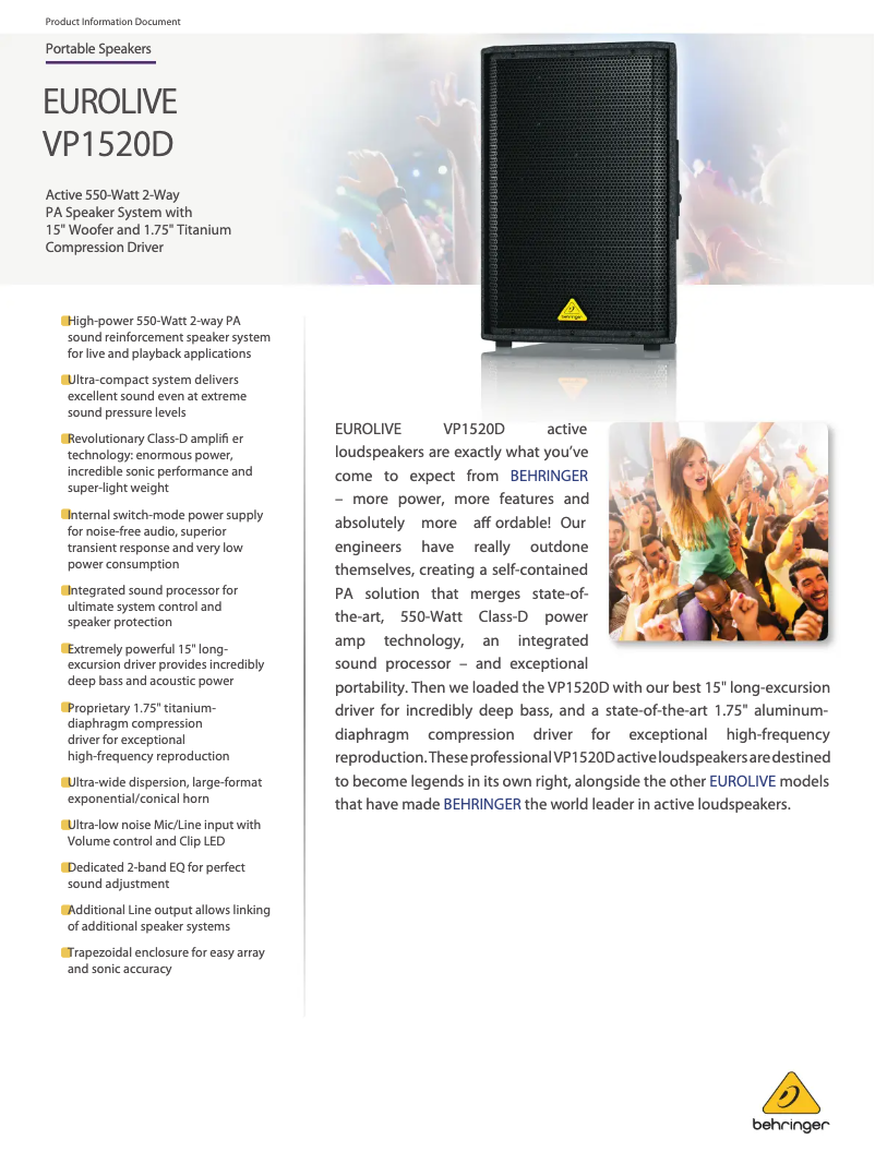 Page n°1 - Fiche technique Behringer Eurolive VP1520D