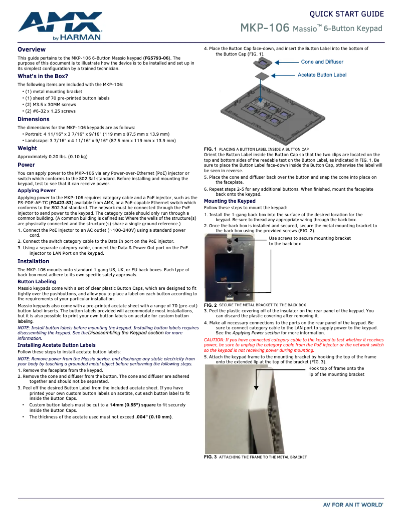 Page n°1 - Guide de démarrage rapide AMX MKP-106