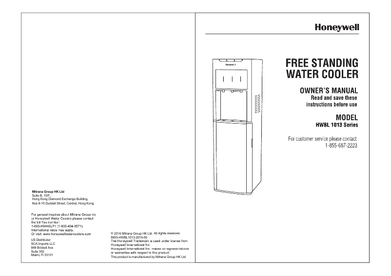 Page n°1 - Manuel utilisateur Honeywell HWBL1013S2