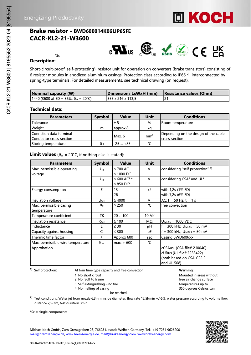 Page 1 de la notice Manuel utilisateur Festo CACR-KL2-21-W3600