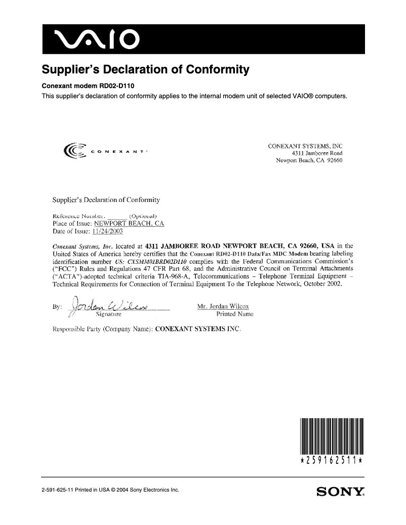 Page 1 de la notice Guide d'installation Sony Vaio VGN-S460P/B