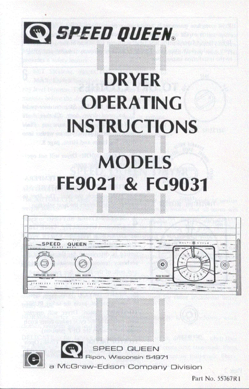 Page 1 de la notice Manuel utilisateur Speed Queen FG9031