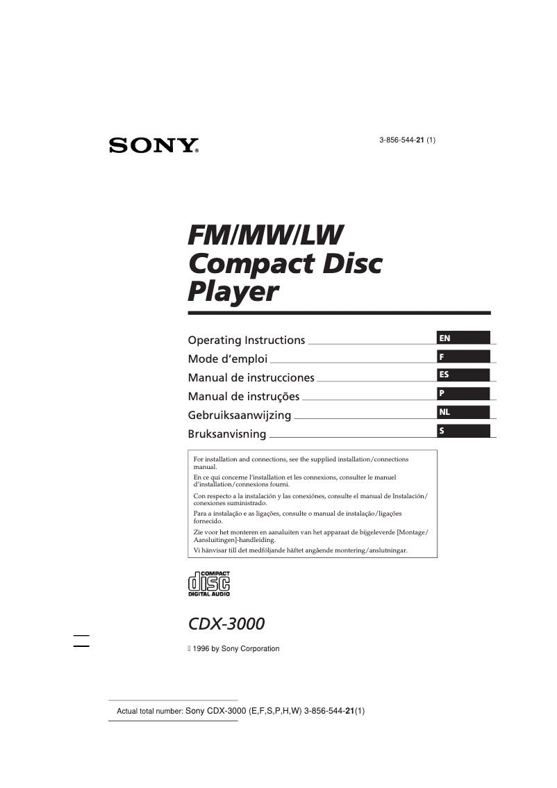 Page 1 de la notice Manuel utilisateur Sony CDX-3000