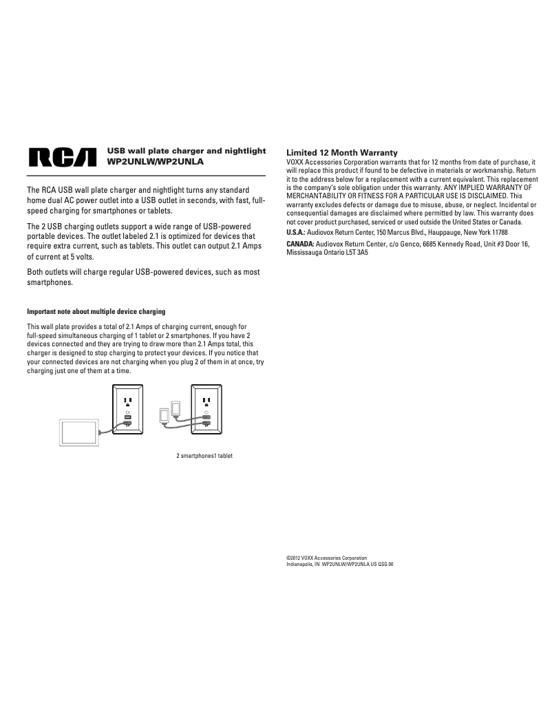 Page 1 de la notice Manuel utilisateur RCA WP2UNLW
