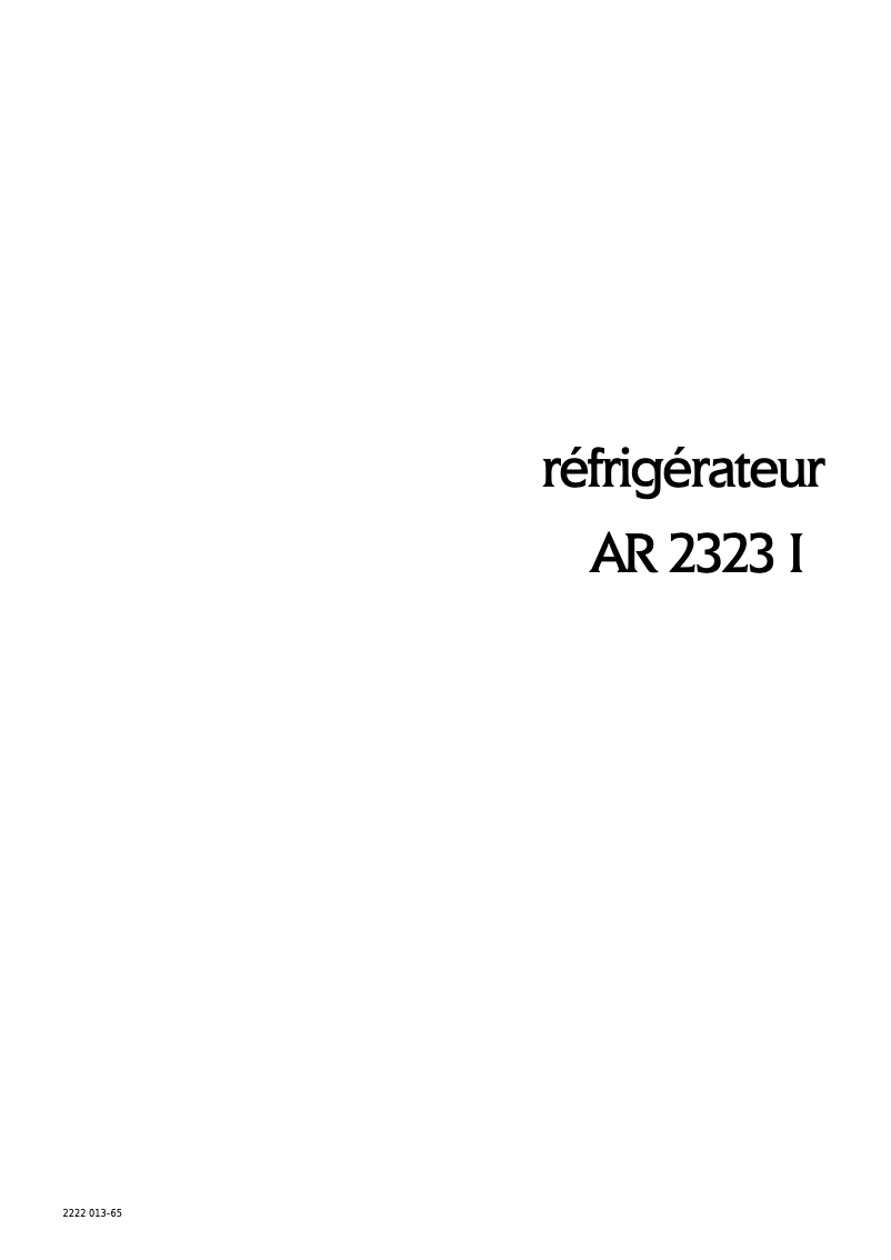 Page 1 de la notice Manuel utilisateur Arthur Martin-Electrolux AR2323I1