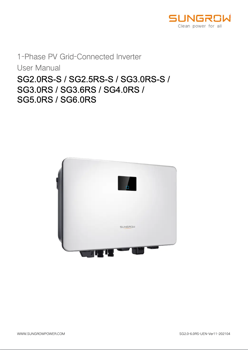 Page n°1 - Manuel utilisateur Sungrow SG2.5RS-S