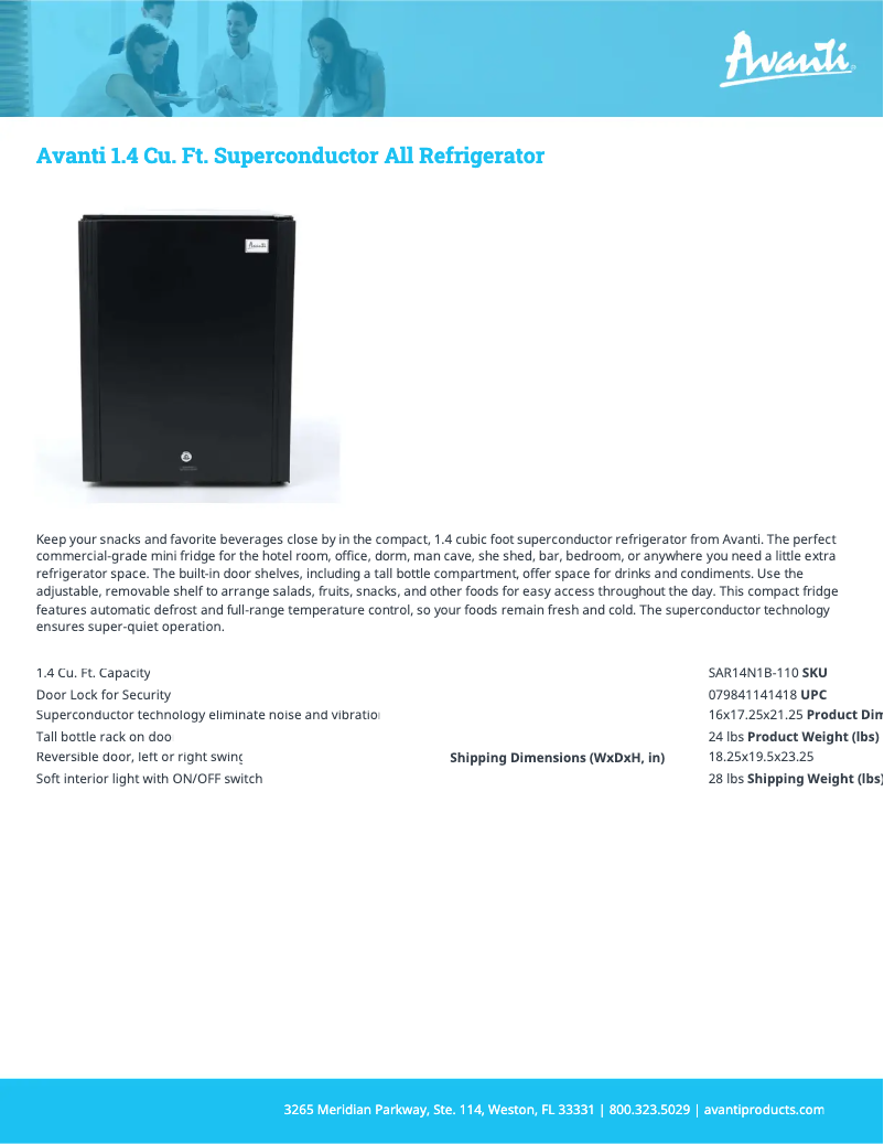 Page 1 de la notice Fiche technique Avanti SAR14N1B-110