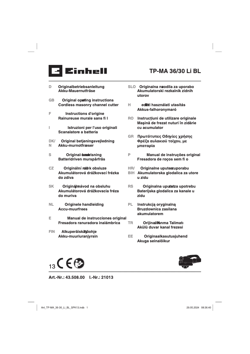 Image de la première page du manuel de l'appareil TP-MA 36/30 Li BL