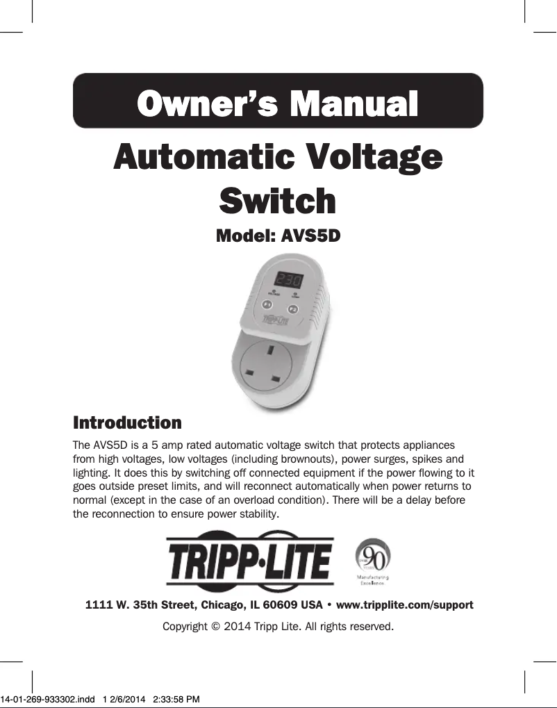 Page 1 de la notice Manuel utilisateur Tripp Lite AVS5D