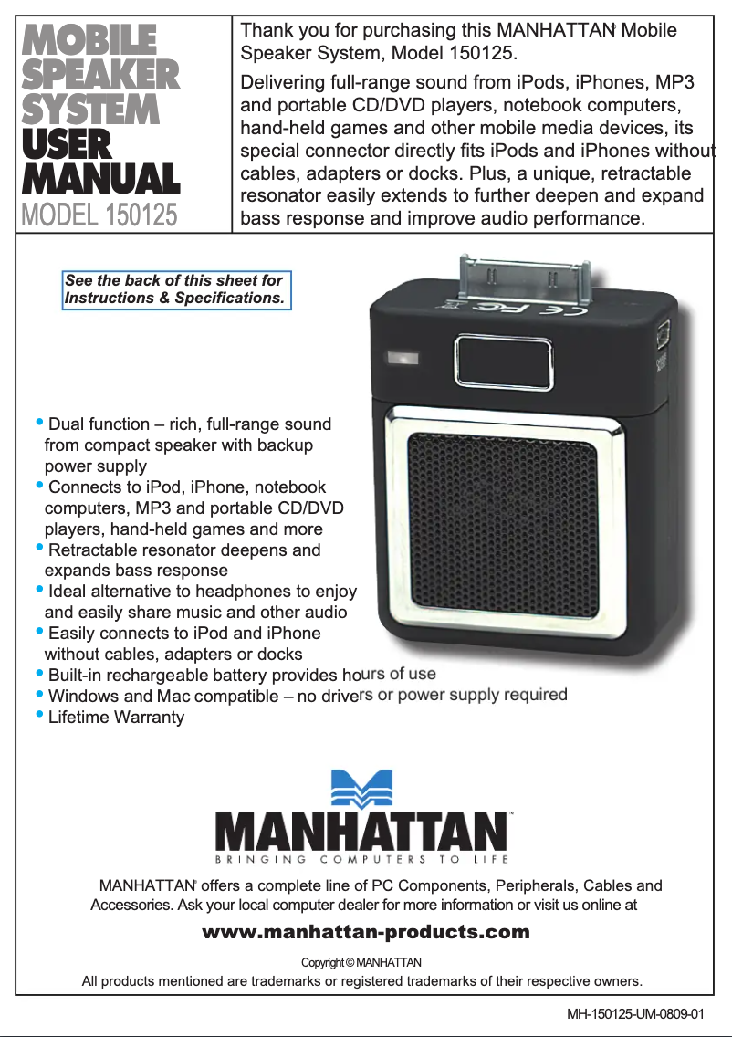 Page 1 de la notice Manuel utilisateur Manhattan 150125