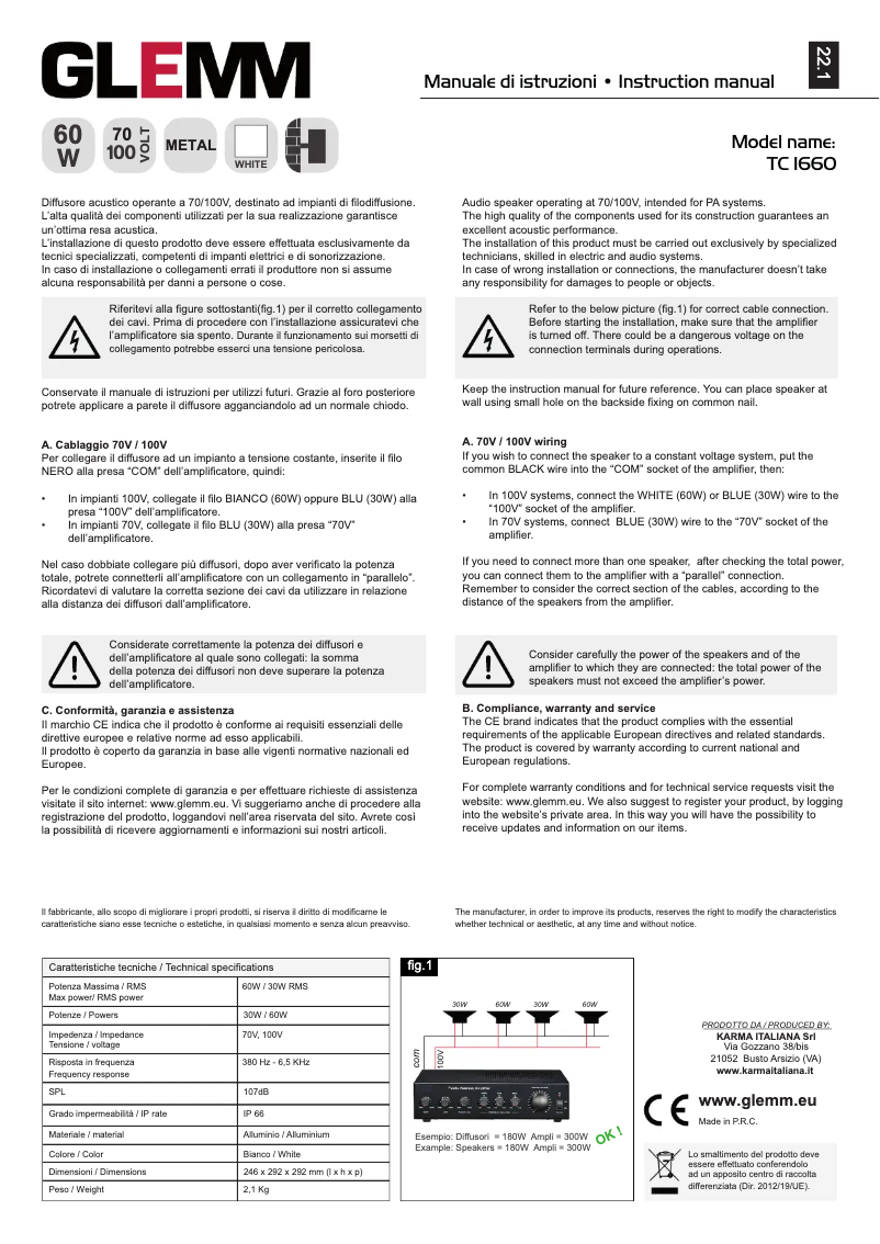 Page 1 de la notice Manuel utilisateur Glemm TC 1660