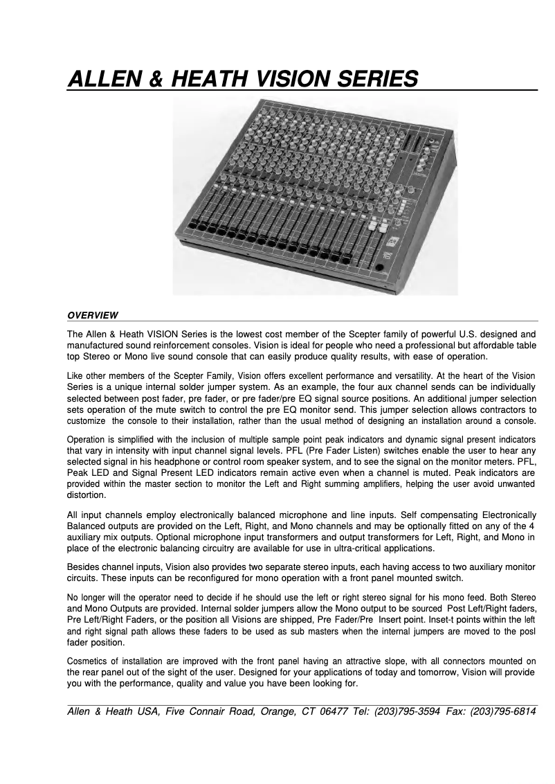 Page n°1 - Manuel utilisateur Allen & Heath Vision