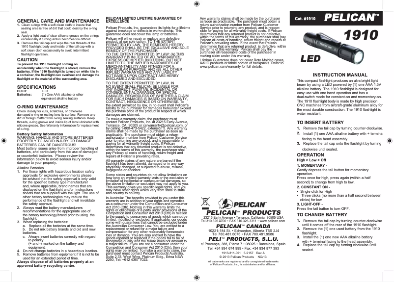 Página 1 del manual Manual de usuario Pelican 1910
