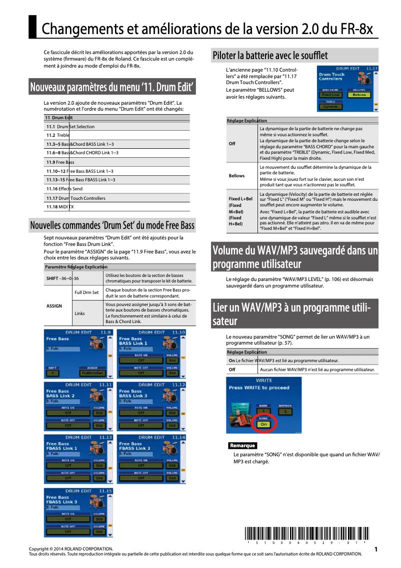 Page 1 de la notice Manuel utilisateur Roland FR-8XB