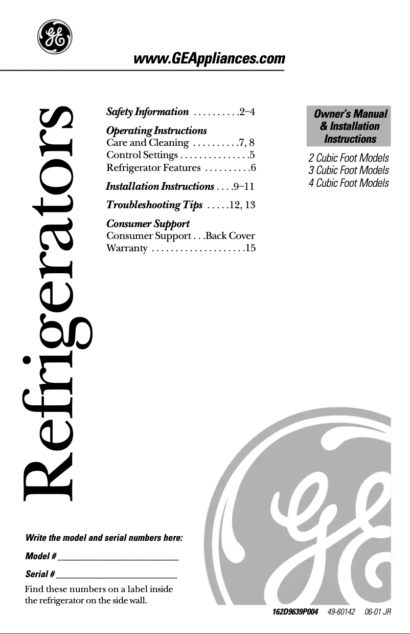 Page 1 de la notice Guide d'installation GE TAX4SNCWH