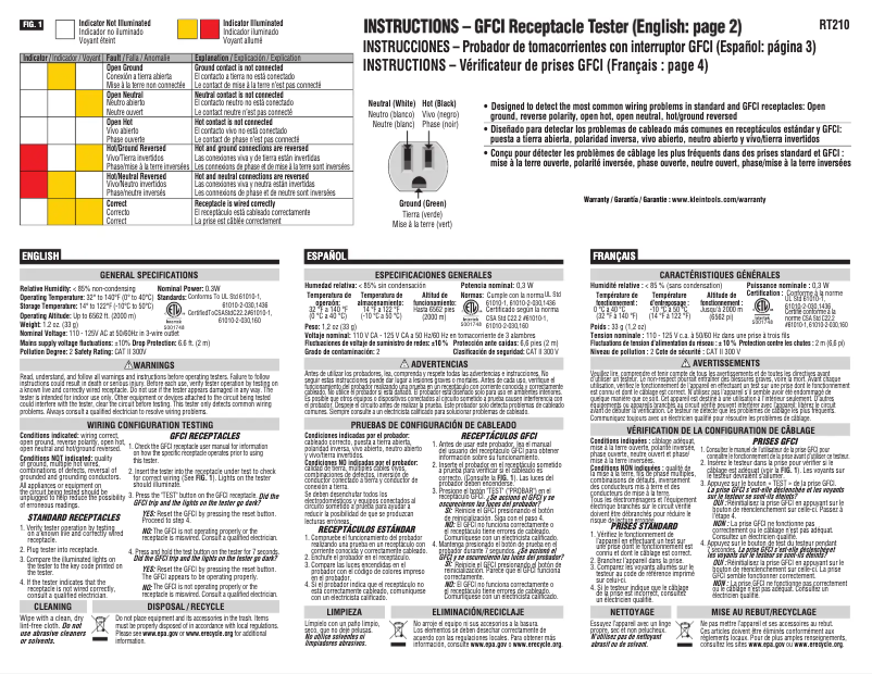 Page n°1 - Manuel utilisateur Klein Tools RT210