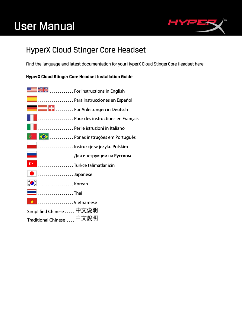 Page 1 de la notice Manuel utilisateur HyperX Cloud Stinger Core