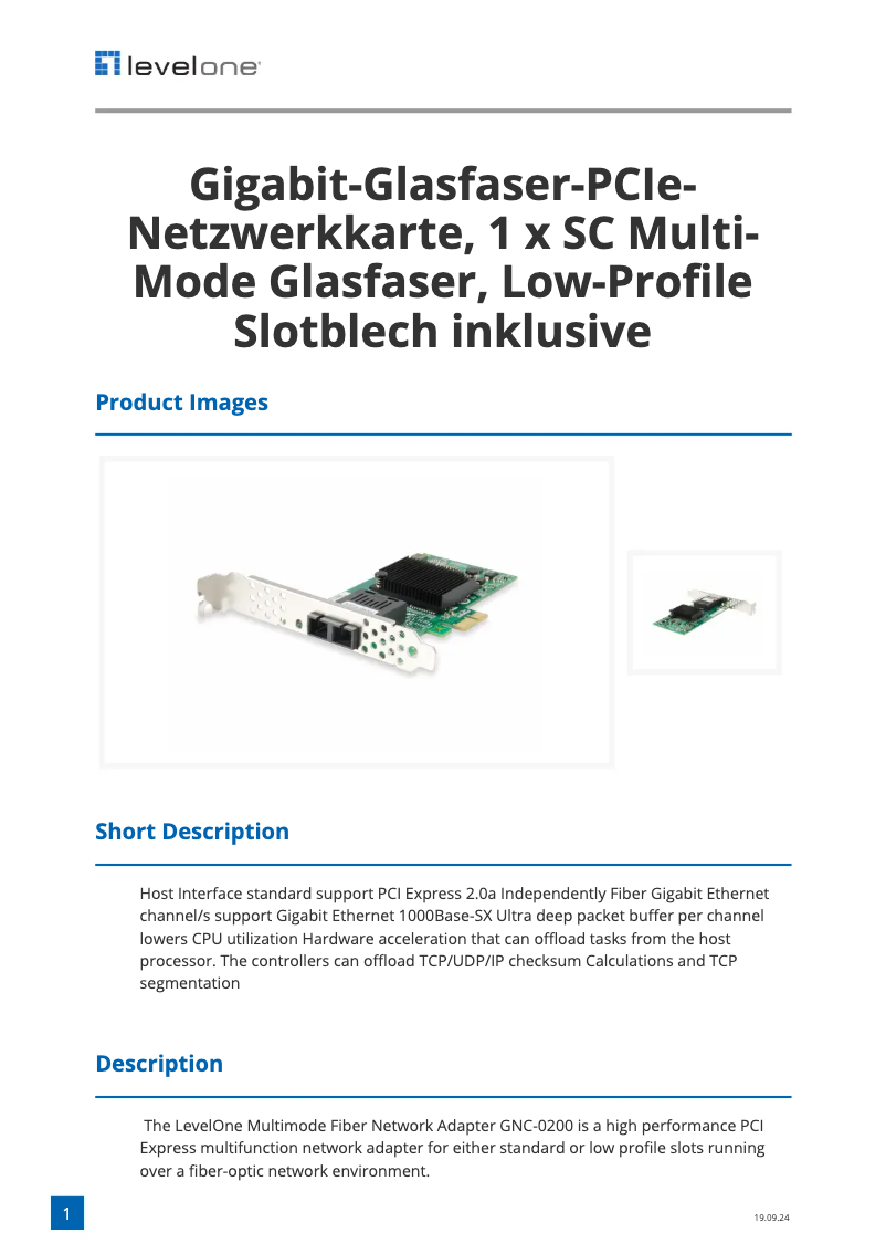 Page 1 de la notice Fiche technique LevelOne GNC-0200