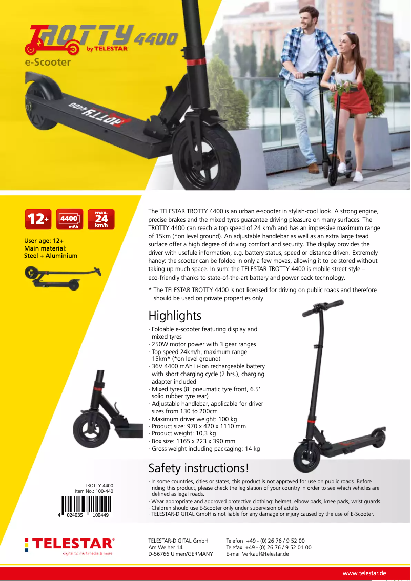 Page 1 de la notice Fiche technique Telestar TROTTY 4400