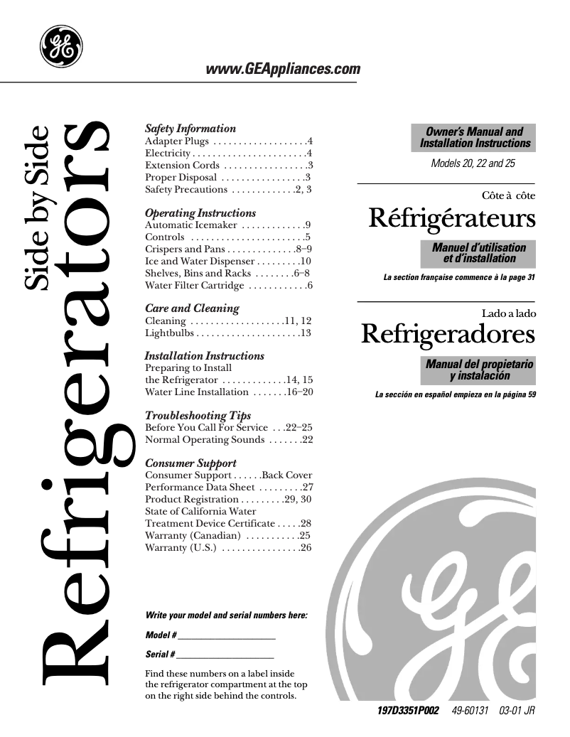 Page 1 de la notice Manuel utilisateur GE ESS22XGMCC