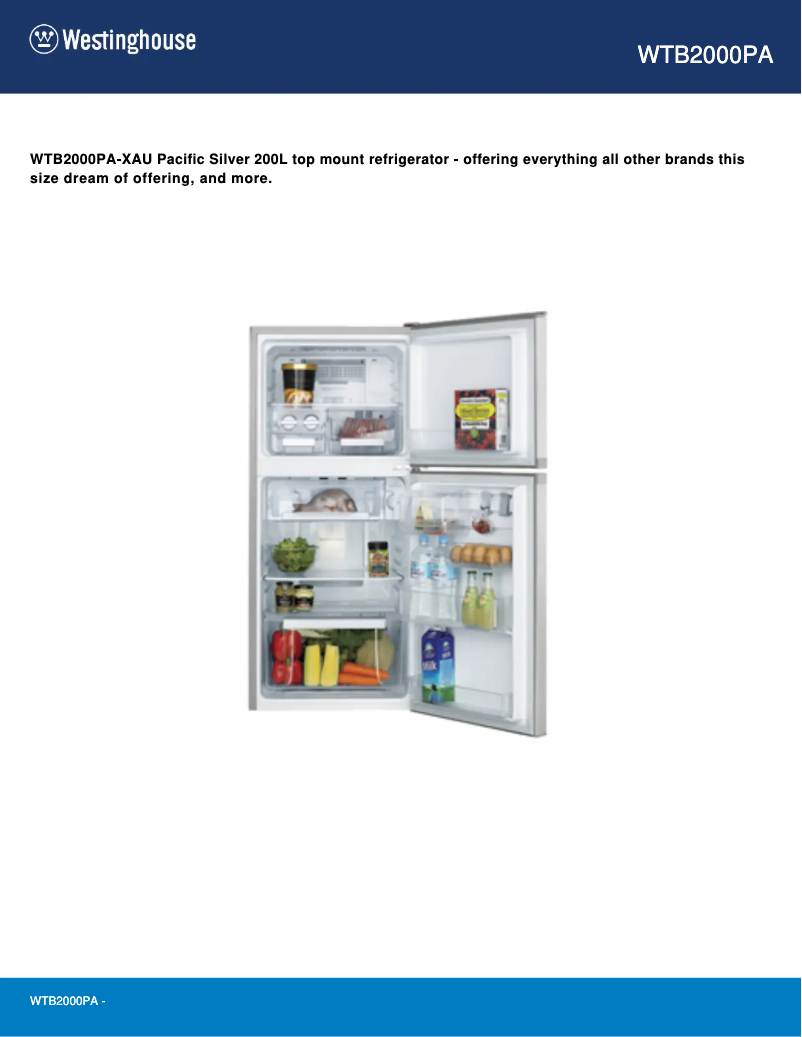 Page 1 de la notice Fiche technique Westinghouse WTB2000PA